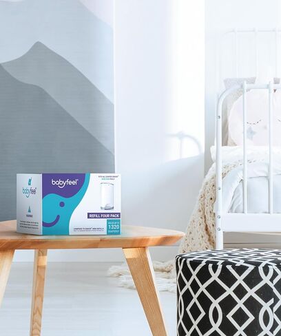 عبوات Babyfeel المتوافقة مع دلاء الحفاضات DEKOR MINI | 4 عبوات | سمك إضافي حصري بنسبة 20% | يمكن إعادة تعبئة سطل الحفاضات مع إزالة قوية للرائحة | رائحة مسحوق | تحمل ما يصل إلى 1320 حفاضة in Kuwait