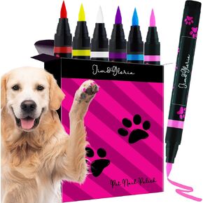 Jim&Gloria PAW-SAFE Dog Nail Polish Pen Set, Dark Or Light Nails No Odor Quick Dry, 6 Colors Pens, Ideal Gifts for Small or Big Girl Dog Accessories, Pet Costume, Birthday Supplies, Pet Grooming Kit in Kuwait
