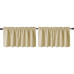 Gxi Solid Beige Kitchen Curtain 20 Inches Length Rod Pocket Blackout Curtain Tiers for Bathroom Short Curtain Drape Window Treatment Valance for Bay Windows, 2 Panels W39 x L20 inch in Kuwait