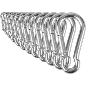 Heavy Duty Bushcraft Stainless Steel Carabiner Spring Snap Clip Link Hooks. 200-500lb Load. 2, 6 & 12 Packs