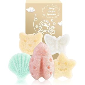 Konjac Baby Sponge for Bathing, 5Pcs Natural Cute Shapes, Kids Bath sponges for Infants, Toddler Bath time, Plant-Based, Extra Soft in Kuwait