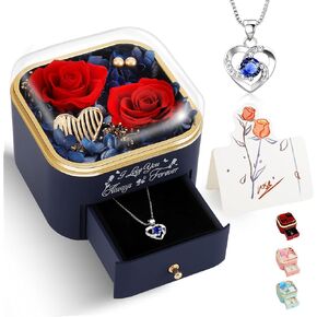 Preserved Rose with Necklace, Anniversary Real Roses Gifts for Women, I Love You Forever Sign Eternal Flowers Gifts for Her, Thanksgiving Christmas Gifts Ideas, Mom Birthday Gifts