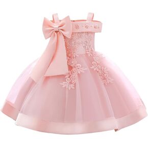IBTOM CASTLE Baby Flower Girl Dress Formal Bowknot Tutu Backless Puffy Gown | Bridesmaid Dress, Tulle First Communion Wedding Sleeveless Tulle Christening Pageant Birthday Easter Party Princess Gown in Kuwait