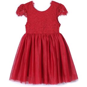 Niyage Toddler Girls Tulle Princess Party Dress Baby Elegant V-Back Lace Flower Girl Dresses in Kuwait