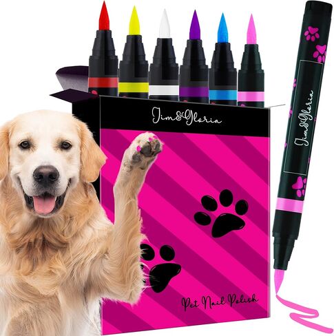Jim&Gloria PAW-SAFE Dog Nail Polish Pen Set, Dark Or Light Nails No Odor Quick Dry, 6 Colors Pens, Ideal Gifts for Small or Big Girl Dog Accessories, Pet Costume, Birthday Supplies, Pet Grooming Kit in Kuwait