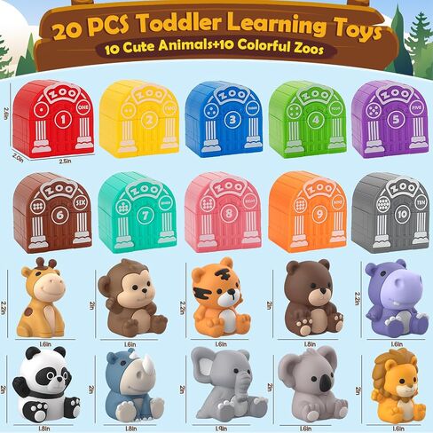 Learning Toys for 1,2,3 Year Old Toddlers, 20Pcs Safari Animals Toys Montessori Counting, Matching & Sorting Fine Motor Games, Christmas Birthday Easter Gift for Baby Boys Girls Age 12-18 Months in Saudi Arabia