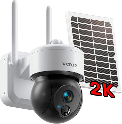 كاميرات مراقبة تعمل بالطاقة الشمسية vcraz 2K، أضواء رؤية ليلية ملونة عالية الدقة، محادثة ثنائية الاتجاه، كشف الحركة، كاميرات خارجية لاسلكية لأمن المنزل، كاميرا WiFi مع تخزين محلي لبطاقة SD in Kuwait