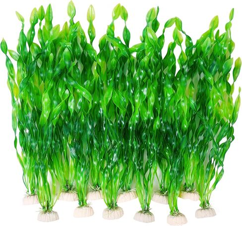Ameliade 12-PCS Seaweed Decorations Fish Tank Decor Aquarium Artificial Tall Plastic Plants, Goldfish Betta Fish Tank Accessories Large Aquarium Decorations in Kuwait