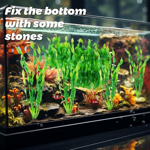 Ameliade 12-PCS Seaweed Decorations Fish Tank Decor Aquarium Artificial Tall Plastic Plants, Goldfish Betta Fish Tank Accessories Large Aquarium Decorations in Kuwait