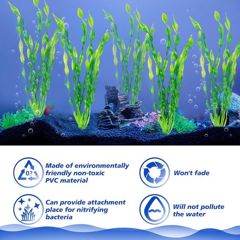 Ameliade 12-PCS Seaweed Decorations Fish Tank Decor Aquarium Artificial Tall Plastic Plants, Goldfish Betta Fish Tank Accessories Large Aquarium Decorations in Kuwait
