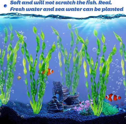 Ameliade 12-PCS Seaweed Decorations Fish Tank Decor Aquarium Artificial Tall Plastic Plants, Goldfish Betta Fish Tank Accessories Large Aquarium Decorations in Kuwait