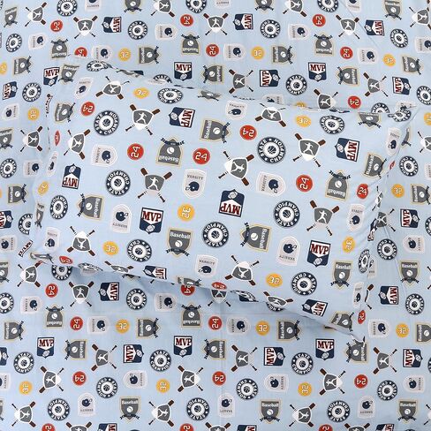 مجموعة ملاءات مريحة من Cozy Line Home Fashions All Star Sports كرة السلة البيسبول كرة القدم كرة القدم الهوكي الكرة الطائرة 3 قطع متعددة الألوان أزرق رمادي أبيض قطن للأطفال الصغار in Kuwait