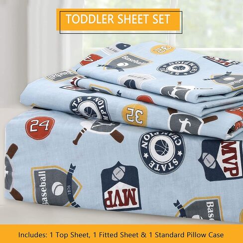 مجموعة ملاءات مريحة من Cozy Line Home Fashions All Star Sports كرة السلة البيسبول كرة القدم كرة القدم الهوكي الكرة الطائرة 3 قطع متعددة الألوان أزرق رمادي أبيض قطن للأطفال الصغار in Kuwait