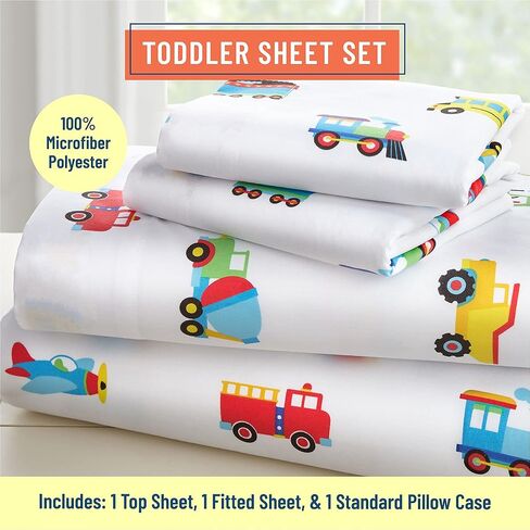 Wildkin Kids Microfiber Toddler Sheet Set for Boys and Girls, Bedding Sheet Set Includes Top Sheet, Fitted Sheet, and One Standard Pillow Case (Dinosaur Land) in Kuwait