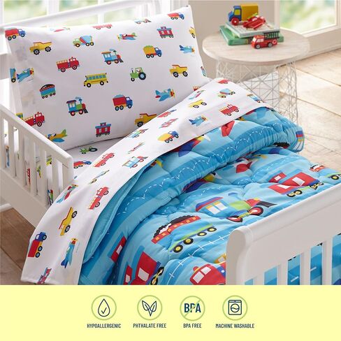 Wildkin Kids Microfiber Toddler Sheet Set for Boys and Girls, Bedding Sheet Set Includes Top Sheet, Fitted Sheet, and One Standard Pillow Case (Dinosaur Land) in Kuwait