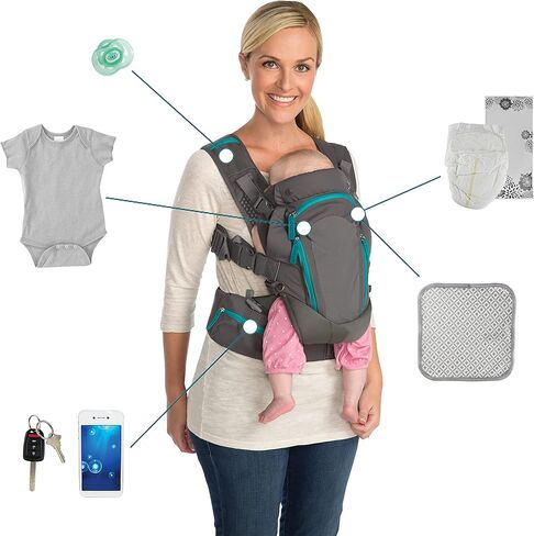 Infantino Carry On Multi-Pocket Carrier - All-Positions, Black, Ergonomic Design for Newborns and Toddlers, 8-40 lbs. with Forward-Facing, in-Facing and Backpack Positions Plus 6 Storage Pockets in Kuwait