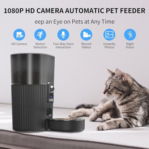 وحدة تغذية تلقائية للقطط مع كاميرا، وحدة تغذية للقطط بتقنية WiFi مع رؤية ليلية للفيديو بدقة 1080 بكسل عالية الدقة، وحدة تغذية تلقائية للحيوانات الأليفة للقطط والكلاب، التحكم عن بعد في التطبيقات، تسجيل الصوت والفيديو، موزع طعام القطط في الوقت المناسب in Kuwait