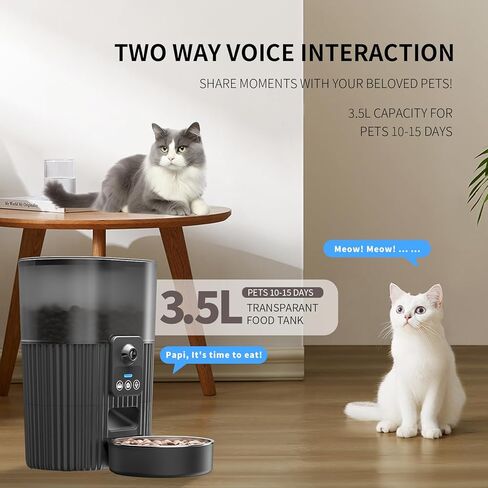 وحدة تغذية تلقائية للقطط مع كاميرا، وحدة تغذية للقطط بتقنية WiFi مع رؤية ليلية للفيديو بدقة 1080 بكسل عالية الدقة، وحدة تغذية تلقائية للحيوانات الأليفة للقطط والكلاب، التحكم عن بعد في التطبيقات، تسجيل الصوت والفيديو، موزع طعام القطط في الوقت المناسب in Kuwait
