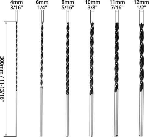 QWORK 12" Extra Long Brad Point Drill Bit Set, 12 Pcs High Carbon Steel, Brad-Point Design for Quick and Precise Drilling, Ideal for Wood, Plastic, PVC, Composite, Rubber in Saudi Arabia