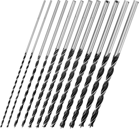 QWORK 12" Extra Long Brad Point Drill Bit Set, 12 Pcs High Carbon Steel, Brad-Point Design for Quick and Precise Drilling, Ideal for Wood, Plastic, PVC, Composite, Rubber in Saudi Arabia