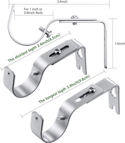 Frienda 6 قطع من أقواس قضيب الستارة العامة القابلة للتعديل حامل قضيب الستارة حامل الحائط السنانير الخارجية المثبتة على الستائر قضيب الستارة مع مسامير لقضيب الستارة بقطر 1 بوصة (أسود) in Kuwait