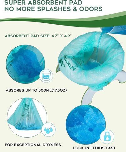 Travel Potty Bags for Portable Toilet Kids,AYOTEE Disposable Potty Liners for Toddlers,50 Packs Potty Chair Liners with Absorbent Pads, Kids Portable Potty Bags Disposable in Kuwait