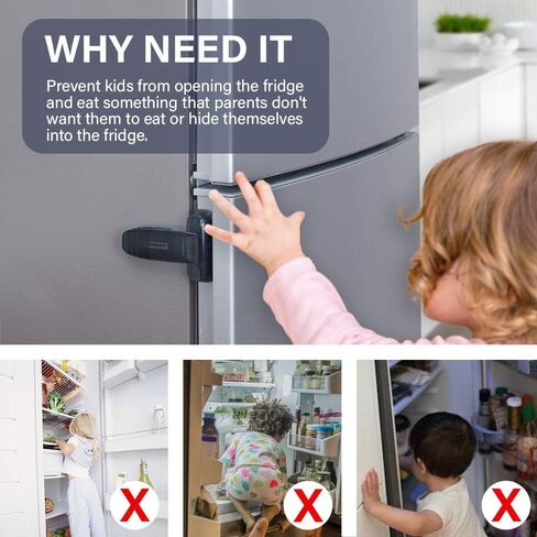 EUDEMON Home Refrigerator Fridge Freezer Door Lock Latch Catch Toddler Kids Child Baby Safety Lock Easy to Install no Tools Need or Drill (Grey，1 Pack) in Saudi Arabia