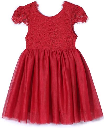 Niyage Toddler Girls Tulle Princess Party Dress Baby Elegant V-Back Lace Flower Girl Dresses in Kuwait