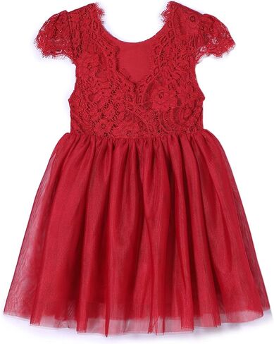 Niyage Toddler Girls Tulle Princess Party Dress Baby Elegant V-Back Lace Flower Girl Dresses in Kuwait