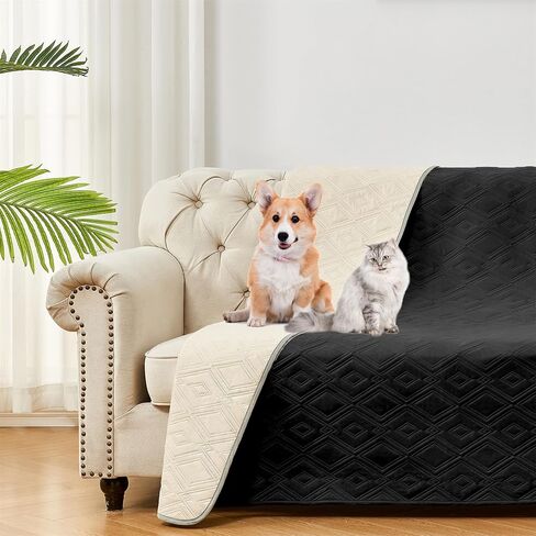 LPMOERA Waterproof Reversible Couch Sofa Cover Blanket for Dogs Washable Furniture Protector Slipcover for Kids Black 30 * 30 Inch(Pack of 2) in Kuwait