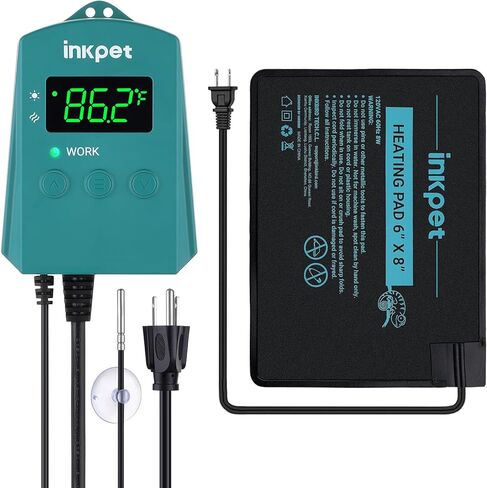 وسادة تسخين الزواحف INKPET مقاس 8 بوصة × 12 بوصة مع مجموعة ترموستات رقمية تحت بساط تسخين تررم للسلاحف والسحالي والضفادع والزواحف الأخرى in Kuwait