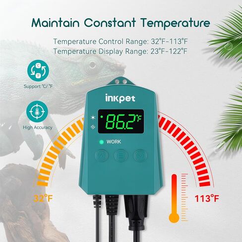 وسادة تسخين الزواحف INKPET مقاس 8 بوصة × 12 بوصة مع مجموعة ترموستات رقمية تحت بساط تسخين تررم للسلاحف والسحالي والضفادع والزواحف الأخرى in Kuwait