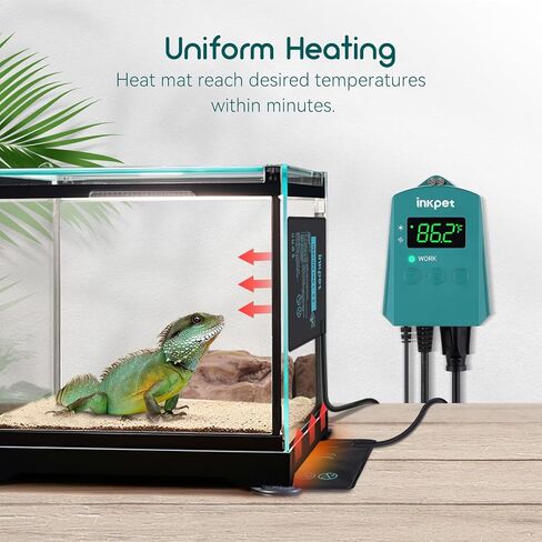وسادة تسخين الزواحف INKPET مقاس 8 بوصة × 12 بوصة مع مجموعة ترموستات رقمية تحت بساط تسخين تررم للسلاحف والسحالي والضفادع والزواحف الأخرى in Kuwait