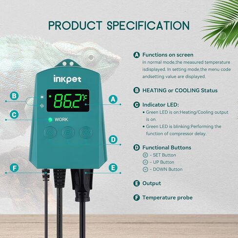 وسادة تسخين الزواحف INKPET مقاس 8 بوصة × 12 بوصة مع مجموعة ترموستات رقمية تحت بساط تسخين تررم للسلاحف والسحالي والضفادع والزواحف الأخرى in Kuwait