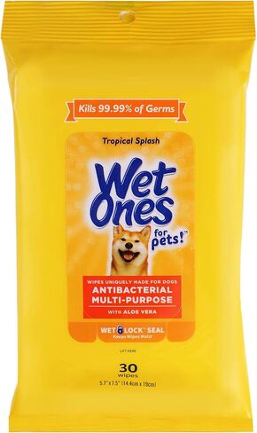Wet Ones Dog Wipes, Pack of 2, 30 Count Total | Paw & Tushie | Tropical Splash Scent | Wet Lock Seal Pouch | With Chamomile in Kuwait