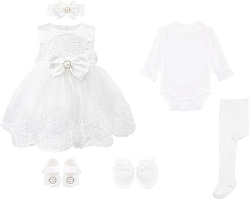 Taffy Baby Girl Christening Baptism Embroidered White Dress Gown 6 Piece Deluxe Set in Kuwait