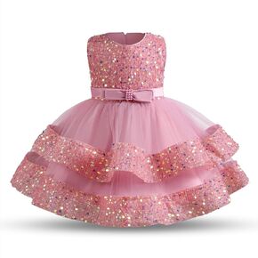 NNJXD Girls' Tulle Flower Princess Wedding Long Sleeve Dress for Toddler and Baby Girl Gown