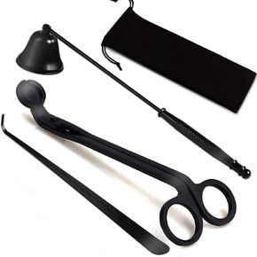 5 in 1 Candle Accessory Set, Candle Wick Trimmer Cutter, Candle Snuffer & Candle Wick Dipper,USB Electric Lighter And Storage Tray Plate for Candle Lover Gift, Stainless Steel Candle Care Kit (Black)
