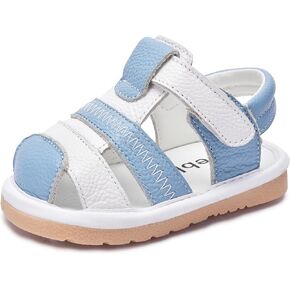 Toddler Girls Squeaky Shoes Flower Punch Baby Mary Jane Flats Sandals (Removable Squeakers)