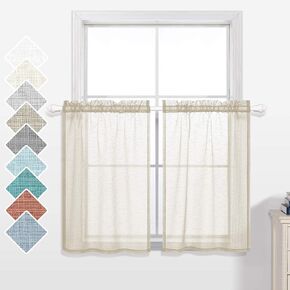 KOUFALL Kitchen Tier Curtains 30 Inches Long 2 Panels Rod Pocket Cafe Curtains Light Filtering Faux Linen Short Semi Sheer Curtains for Bathroom Small Curtain Window Treatment 30x30 Inch Length White in Kuwait