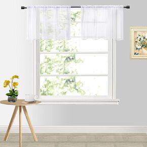Gxi Solid Black Sheer Curtain Valance Tiers Set of 2 Panels 22 inches Length for Kitchen Bathroom Voile Cafe Curtains Tulle Door Curtain Rod Pocket Window Treatment Valance Tier, W39 x L22 inch in Kuwait