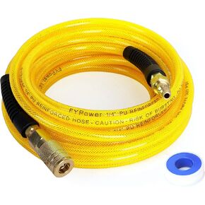 FYPower Air Compressor Hose 1/4 Inch x 50 Feet Reinforced Polyurethane (PU) Air Hose with Fittings, Bend Restrictors, 1/4" Industrial Quick Coupler and Plug Kit, Yellow in Kuwait