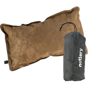 اوتليري وسادة تخييم - وسادة سفر مبطنة من الميموري فوم، وسادة خفيفة الوزن وصغيرة الحجم ومحمولة للتخييم والمشي لمسافات طويلة والسفر - وسادة تخييم مقاومة للماء، مجموعة من قطعة واحدة، لون بني in Kuwait