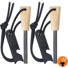 Fire Starter (2 Packs), All-Weather Magnesium Ferro Rod for Camping and Hiking, Emergency Survival Kits with Waxed Fire Tinder Paracord (28inch)&Beech Handle&&6-in-1 Multi-Tool in Saudi Arabia