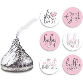 270 PCS Pink Baby Shower Stickers, 6 Design Self Adhesive Circle Label Stickers,Baby Shower Envelope Seals Candy Stickers,Baby Shower Party Chocolate Stickers,Candy Stickers.（012）