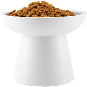LoeJan Elevated Cat Food and Water Bowls Set, Extra Wide and Raised Ceramic Cat Feeder, Anti-Vomit Whisker-Free Pressure Cat Feeding Bowl for Kittens Adult Cats Small Dogs (White, Food Bowl)