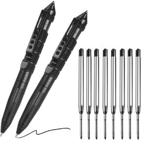 Tungsten Steel Military Tactical Pen - 3 Pack Emergency Self Defense with 12 Black Ballpoint Refills for Writing, Professional Glass Breaker Pen, Multitool for Father's Day