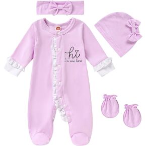 ZOELNIC رومبير للفتيات حديثي الولادة بحروف مكشكشة بذلة قطنية من قطعة واحدة ملابس منزلية قادمة in Kuwait