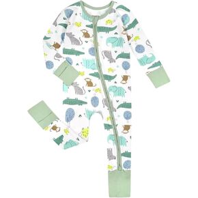 Teach Leanbh Unisex Baby Cotton Pajamas with Mittens and Feet Cuffs 2 Way Zipper Long Sleeve Romper Sleep and Play in Kuwait