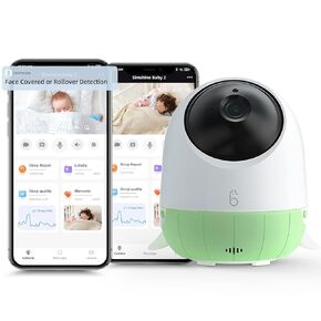 Simshine Smart Baby Monitor WiFi، الهاتف الذكي، تنبيه مغطى بالوجه، AI Cry، تهويدة مهدئة، راحة البال، تحليل النوم، رطوبة درجة حرارة التنفس، كاميرا فيديو ذات شاشة مقسمة 2K UHD، رؤية ليلية للتحدث في اتجاهين in Kuwait